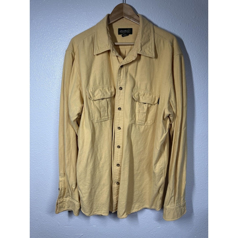 Eddie Bauer Shirt Mens XL Tall Yellow Button Up Double Pocket Outdoors Cotton
